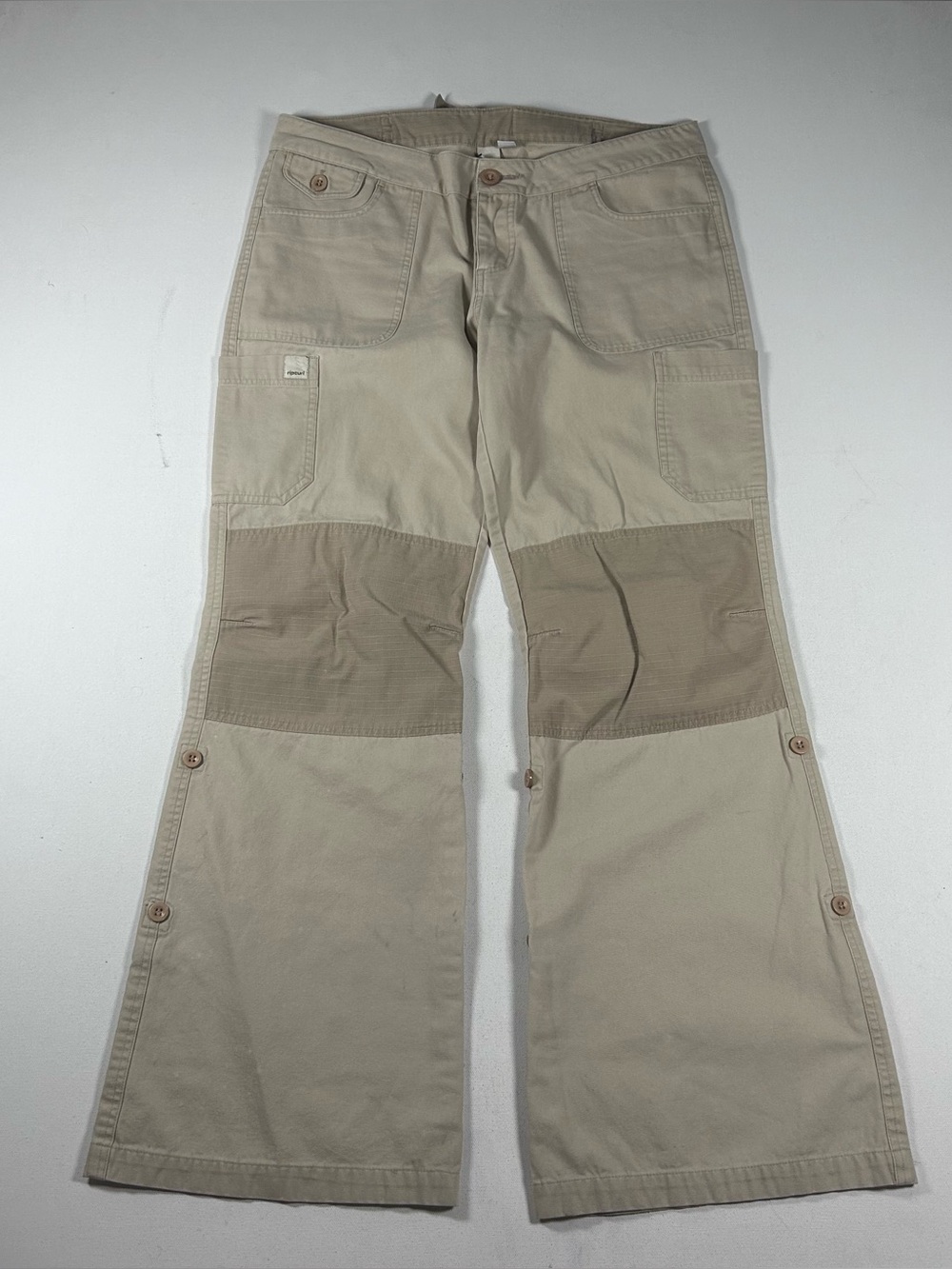 Vtg Rip Curl Womens Juniors Y2K Low Rise Flare Embroidered Khaki Pants - 7 32x29